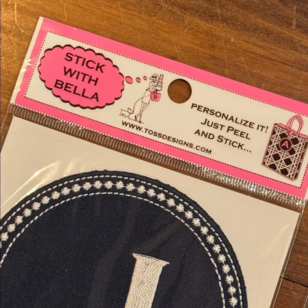 NIP TOSS Designs Peel & Stick Embroidered J Initial Patch Bella Set 2 Blue White